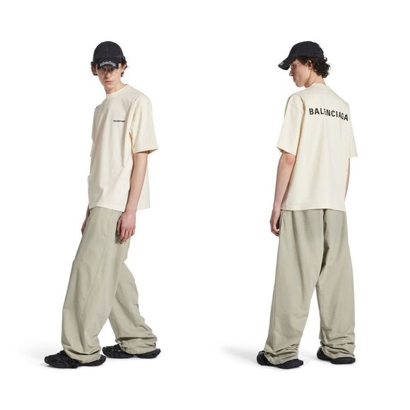 NEW BALENCIAGA UNISEX BACK T-SHIRT MEDIUM FIT IN BEIGE - Picture 3 of 12